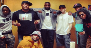 Eminem, Kendrick Lamar, Jay Rock, Ab Soul & Schoolboy Q ensemble dans un studio
